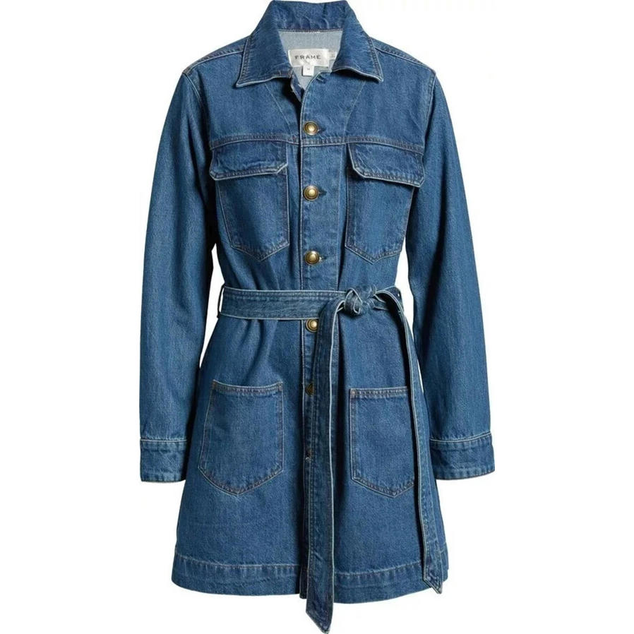 New, Frame '70s Belted Denim Jacket Size Xl #Md1286
